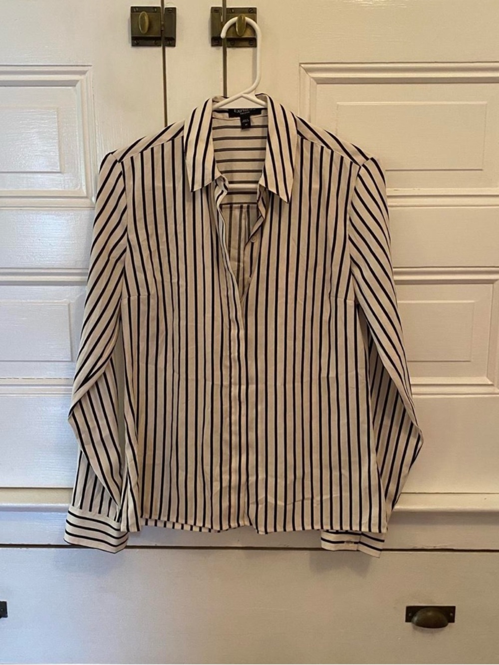 Express White and Black Vertical Stripe Button-Up Shirt